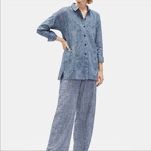 Eileen Fisher Chambray Drawstring Organic Cotton Hemp Ankle Pants Size Small